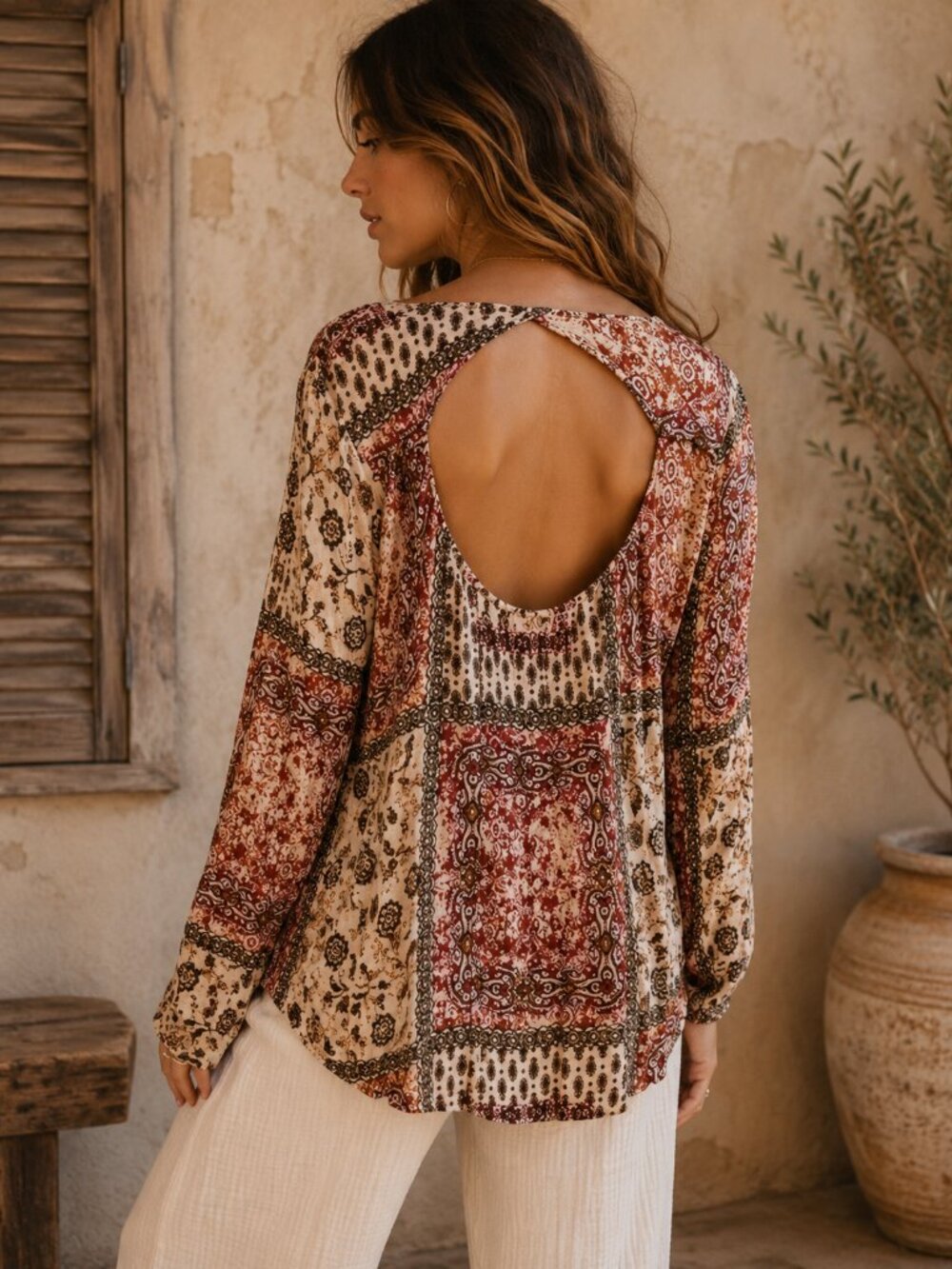 MOONDUST Patchwork Paisley Blouse XL Cutout Boho Festival Top Oversized GYPSY - Picture 15 of 16
